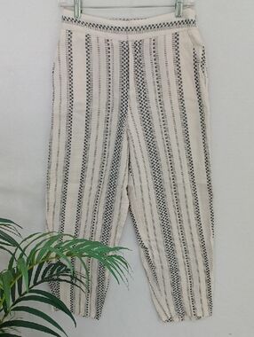 Zara Cream and Black Striped Cotton Pants